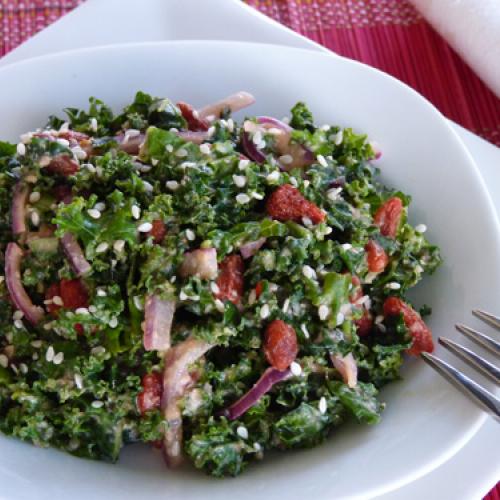 Kale Salad with Sauerkraut and Mushrooms Beautiful On Raw
